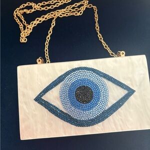 Eye Design Clutch with Gold Chain